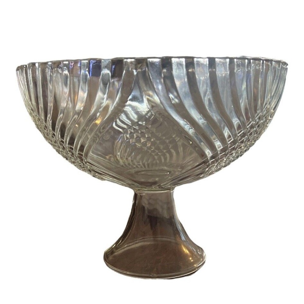 Vintage Indiana Glass Punch Bowl ? on Pedestal Large Center Table Diamond Point